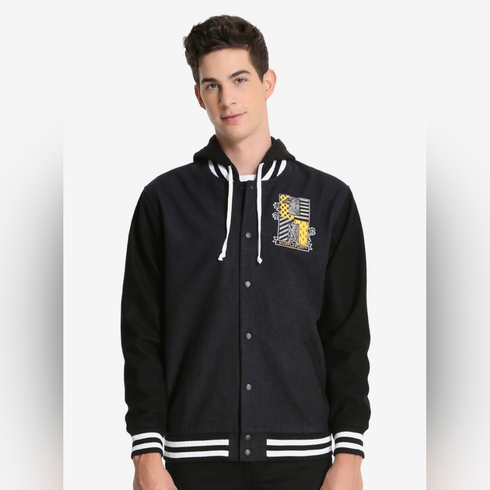 Harry Potter Hufflepuff Varsity Hooded Wool Jacket‎ Men’s Size XL Snap Button